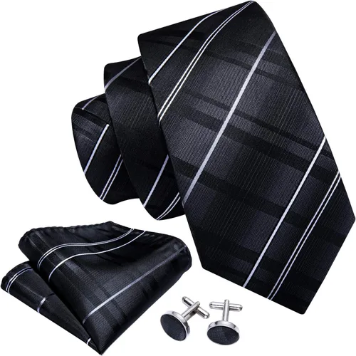 Vista 263 de Barry.Wang Juego de corbatas para hombre, corbata de seda a rayas, tejido a cuadros, gemelos formales, negocios, boda