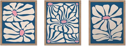 Vista 51 de Poster Master Póster botánico vintage de 3 piezas, estampado floral retro, regalo para artistas, amigos, flores de acuarela, brillante, azul