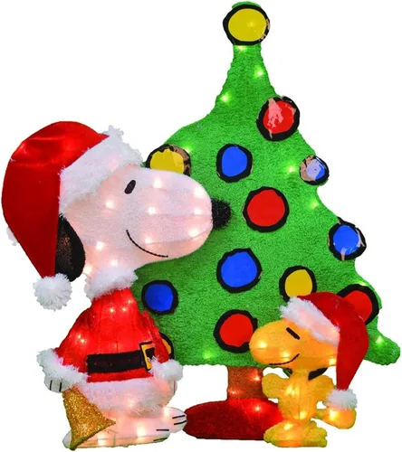 Vista 4 de ProductWorks Peanuts Adorno de Jardín Preiluminado de Snoopy y Woodstock para Árbol de Navidad Interior/Exterior, Exhibición Navideña con 70 Luces