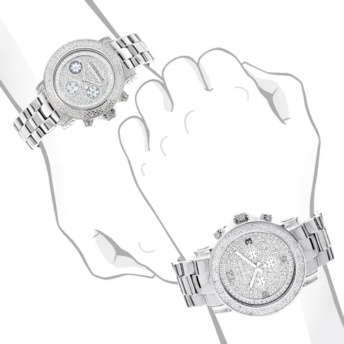 Vista 4 de LUXURMAN Juego de relojes de diamante de gran tamaño a juego para él y ella de 0.55 ct, Cronógrafo