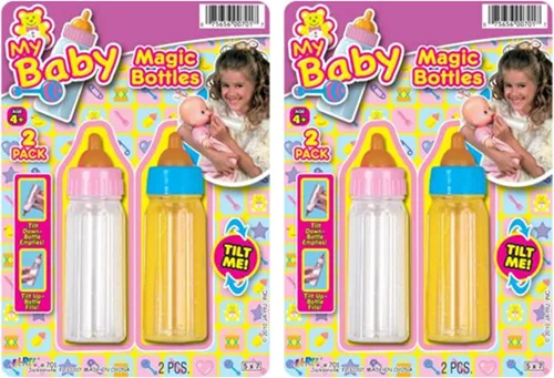 Vista 7 de Ja-Ru Biberones mágicos para muñecas de bebé, botella de leche y botella de jugo, accesorios para muñecas de bebé. Set con 2 botellas. 701-1