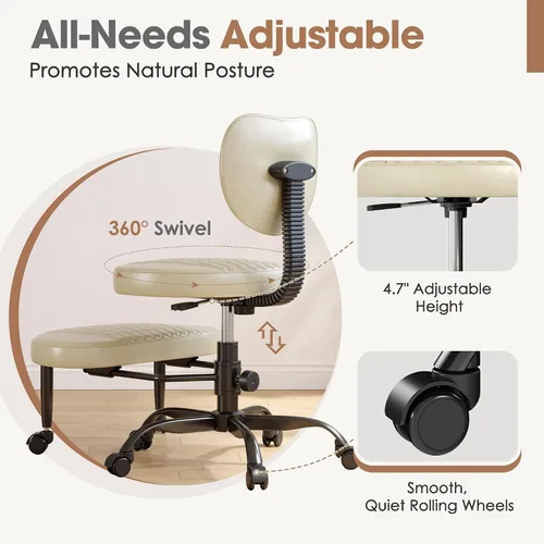 Vista 3 de Silla de oficina con patas cruzadas, sillas giratorias de 360° para adultos, silla de oficina ergonómica de patas cruzadas ajustable en altura