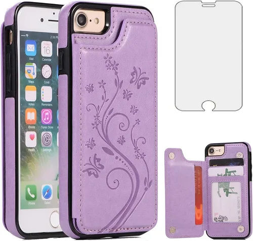 Vista 9 de Asuwish Funda para iPhone 7/8, iPhone SE 2020/2022 con protector de pantalla de vidrio templado, cartera abatible con soporte para tarjetas, doble