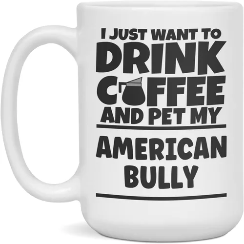Vista 3 de Drink Coffee and Pet My American Bully, Taza divertida para perro, 11 onzas, color blanco