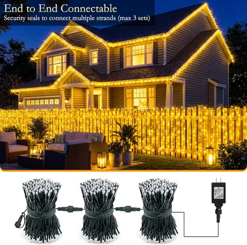 Vista 7 de Guirnalda de 200 luces LED de color blanco cálido de 66 pies, cable verde oscuro, 8 modos de temporizador, IP44, impermeable, para interiores