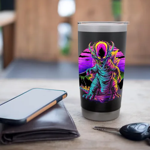 Vista 7 de Retro Funny streetwear Synthwave 80s 90s spacezilla alien Stainless Steel Insulated Tumbler