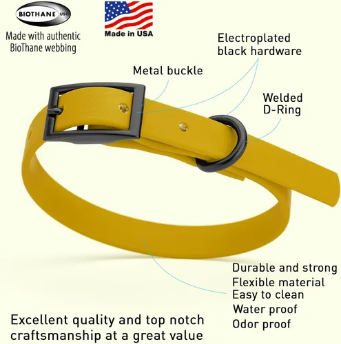 Vista 213 de Dogline Biothane - Collar impermeable para perro con hebilla de liberación rápida, resistente cincha de nailon recubierta con resistente y a prueba