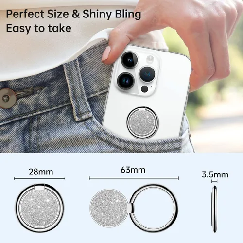 Vista 8 de Syncwire Soporte de anillo para teléfono celular, soporte de anillo de dedo Soporte giratorio de 360°, diseño brillante, soporte de anillo