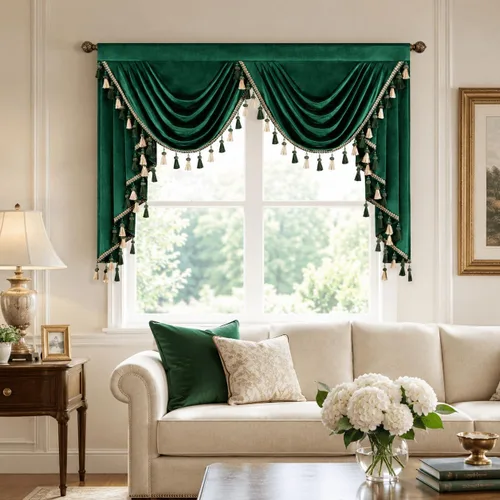 Vista 30 de VOGOL Cenefa de cortinas de terciopelo grueso para dormitorio, cenefas de cascada de lujo con aislamiento térmico dorado para sala de estar formal