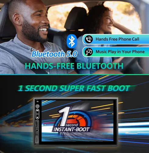 Vista 5 de Estéreo de coche de doble DIN compatible con Apple Carplay inalámbrico, Android Auto, receptor de audio de coche con pantalla táctil de 7 pulgadas