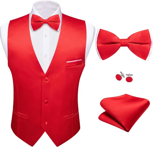 Vista 12 de Barry.Wang Chaleco de traje para hombre, conjunto de corbatín, chaleco A-02-rosa claro