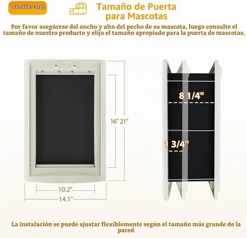 Vista 2 de mestyl Puerta para perro para pared, puerta de mascotas, puerta para perro con túnel ajustable, doble solapas magnéticas y paneles de bloqueo