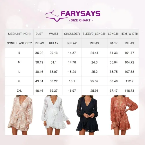 Vista 6 de FARYSAYS Womens Long Sleeve V Neck Lace Wrap Mini Dresses