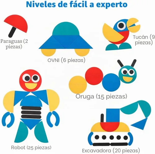Vista 3 de Coogam - Juego de rompecabezas de madera con forma de Tangram, juego de apilamiento de clasificación de colores, rompecabezas de animales de madera