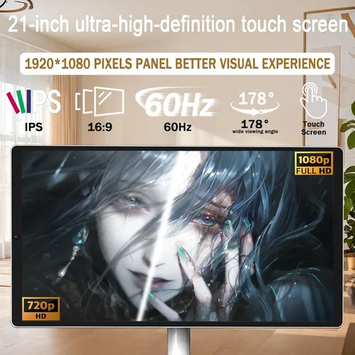 Vista 2 de TV portátil inteligente FHD de 21.5 pulgadas, TV rodante sobre ruedas, sistema operativo Android 15, almacenamiento 6G + 128GB, monitor de pantalla