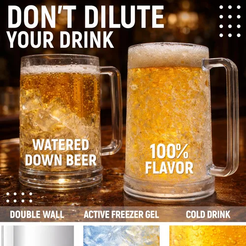 Vista 6 de Tazas de cerveza para congelador con gel, juego de 4, tazas congeladas de Transparente