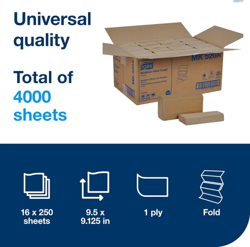 Vista 10 de Tork Toalla de mano multipliegue, natural, 100% reciclada, certificado FSC, compatible con dispensadores H2, 16 paquetes x 250 hojas (MK520A)
