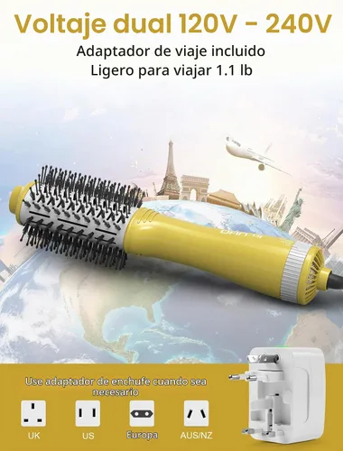 Vista 8 de Cepillo secador de doble voltaje, cepillo secador de pelo de 2.4 pulgadas
