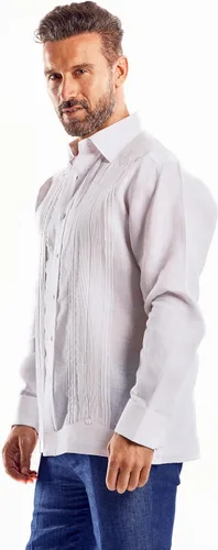 Vista 5 de Mojito - Camisa plisada de manga larga con puños franceses, 100% lino, estilo guayabera, formal, para hombre