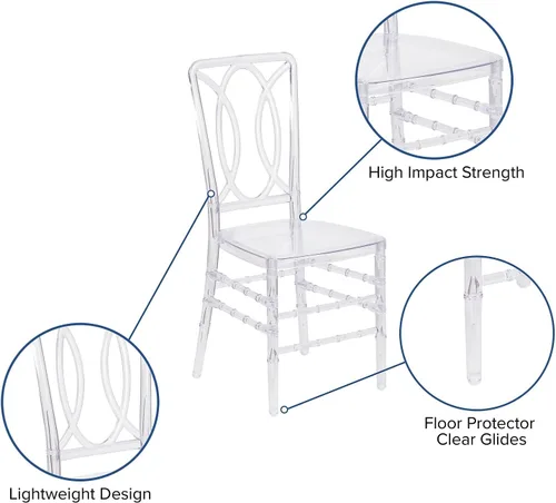 Vista 5 de Flash Furniture Flash Elegance - Silla apilable de cristal con respaldo de diseñador, silla para eventos, resistente a los rayos UV UV Resistant