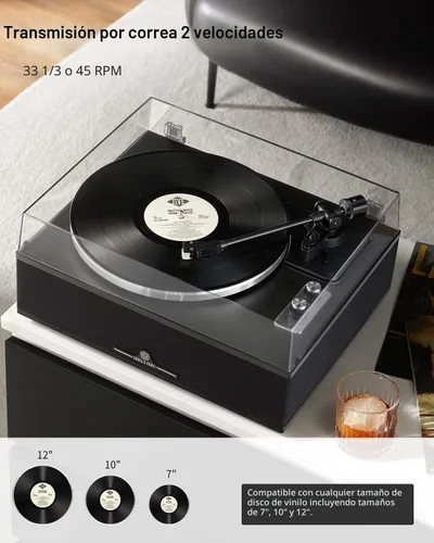 Vista 2 de ANGELS HORN Tocadiscos de vinilo Bluetooth con altavoces integrados, tocadiscos vintage para principiantes, cartucho magnético AT-3600L, transmisión