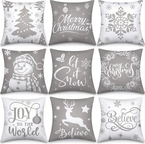 Vista 7 de Hosuly 9 fundas de almohada navideñas de 18 x 18 pulgadas, clásicas Clásico