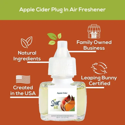 Vista 3 de Scent Fill Ambientador enchufable de sidra de manzana, repuestos de aceite perfumado, 2 recambios + difusor