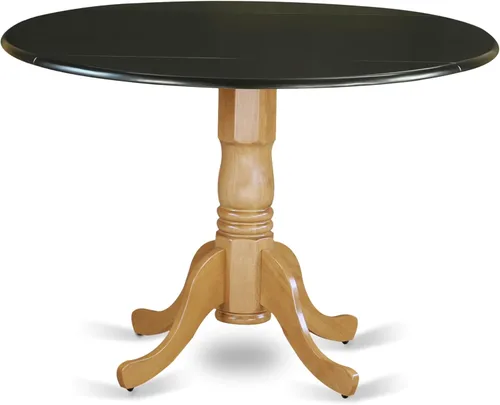Vista 21 de East West Furniture DLT-BLK-T mesa de comedor redonda - con tapa redonda y 2 hojas desplegables y pata de pedestal, 42x29.5 pulgadas, acabado negro
