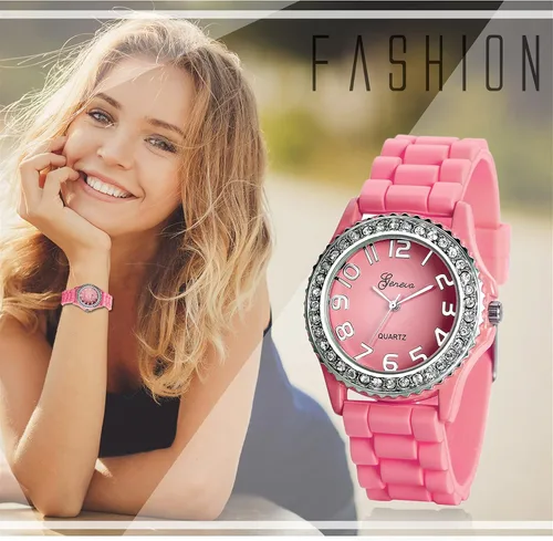 Vista 5 de Avaner Reloj de pulsera con diamantes de imitación de silicona analógico para mujer
