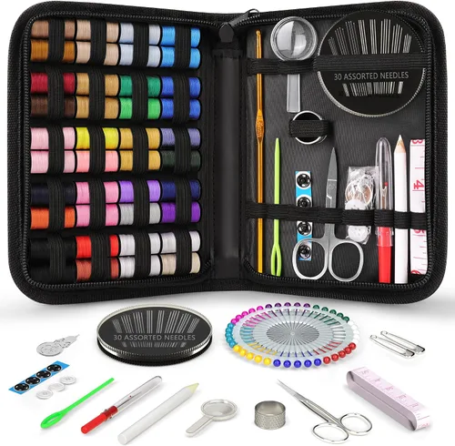 Vista 15 de Coquimbo - Kit de costura para adultos, niños, principiantes, viajeros, suministros de costura portátiles, contiene cinta métrica suave, tijeras
