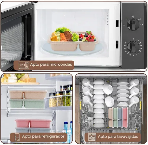 Vista 4 de Paquete de 4 cajas de almuerzo Bento, contenedores de preparación de comida de 2 compartimentos con tapas, aptos para microondas y lavavajillas