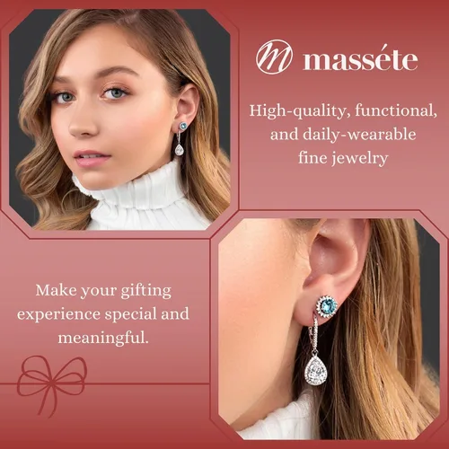 Vista 3 de MASSETE Pendientes de plata de ley 925 Halo Post con chaqueta extraíble