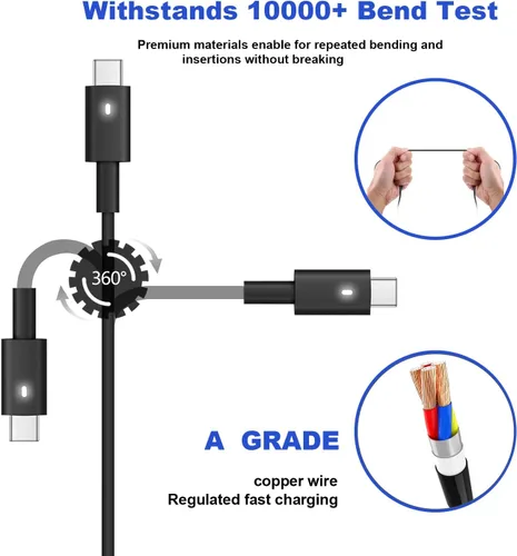 Vista 3 de Cargador de portátil USB C de 45 W para Dell XPS 13 9360 9365 9370 9380 9333 9310 9350 XPS 12 9250 Latitude 7275 7370 5175 5285 7390 5290 2 en 1