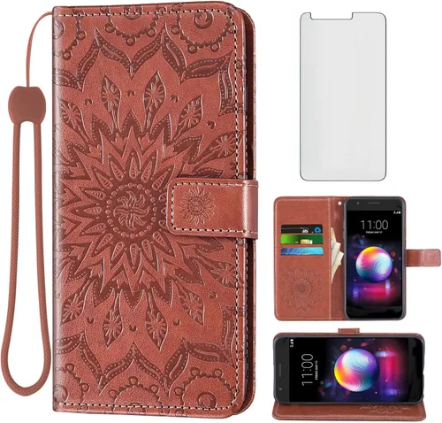 Vista 12 de Funda de teléfono para LG K30 2018 5.3/Premier Pro LTE/Phoenix Plus/Harmony 2/K10/Xpression cartera con protector de pantalla de vidrio templado Oro