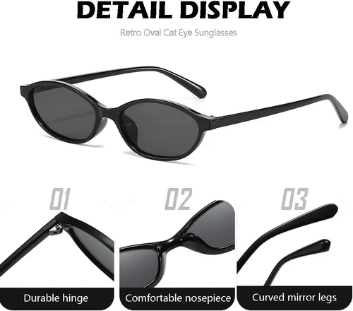 Vista 5 de Gafas de sol ovaladas para mujer, estilo retro, elegante, ojo de gato de los años 90, ligeras, estrechas, modernas 3 piezas amarillo+marrón+leopardo