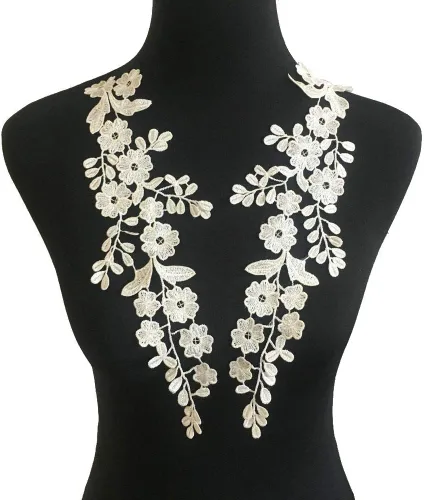 Vista 20 de 1 par de apliques de bordado para boda, encaje floral, adornos de costura (negro A)