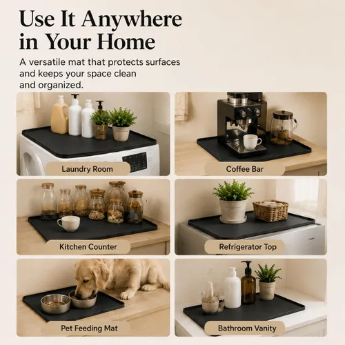 Vista 7 de Fundas para lavadora y secadora para la parte superior, 27 x 27 pulgadas, alfombrilla protectora de silicona para lavadora y secadora Negro