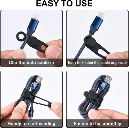 Vista 4 de 32 bridas de silicona para cables, organizador de cables de datos, correas de cables de silicona, reutilizables, organizadores de cables elásticos