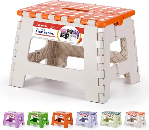 Vista 12 de ACSTEP Taburete plegable de 9 pulgadas, capacidad de 300 libras, taburetes plegables de plástico para niños y adultos, taburete plegable adecuado
