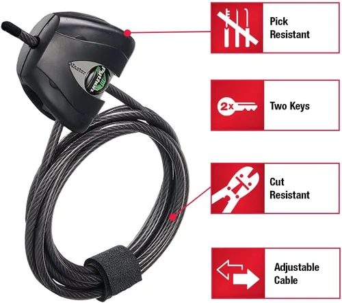 Vista 7 de Master Lock Candado de bicicleta Python negro con llave, candado de cable de metal ajustable tiene un revestimiento de vinilo resistente a