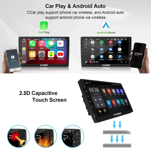 Vista 4 de CUSP Radio estéreo de coche Android de 10 pulgadas, unidad principal universal de doble DIN con CarPlay inalámbrico y Android Auto con cable