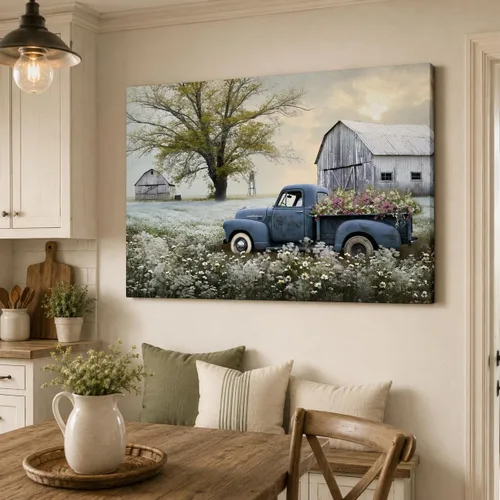 Vista 26 de ANRUOXI Arte de Pared en Lienzo de Camión Vintage Personalizado, Impresiones en Lienzo de Letrero Personalizado con Nombres y Fechas de Familia