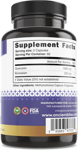 Vista 6 de Ancient Bliss Quercetina con bromelina Quercetina 1000 mg de bromelina 200 mg por porción Apoya el sistema inmunológico, la salud