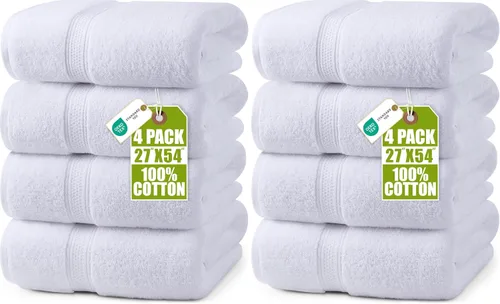 Vista 10 de Toallas de baño de algodón de lujo de 700 GSM (4 unidades, 27 x 54 pulgadas) por Utopia, Beige Premium Lightweight Ring Spun Cotton Towels