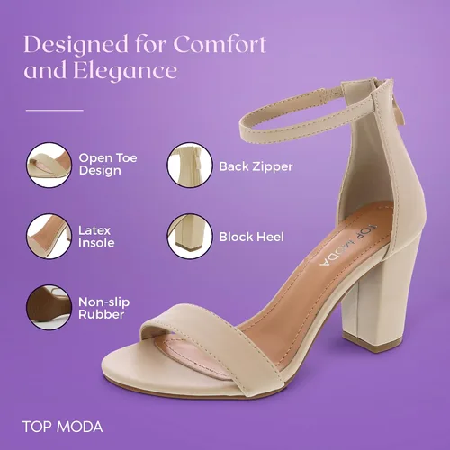 Vista 6 de TOP MODA Hannah-1 - Sandalias de tacón alto con tira en el tobillo elegantes, suela antideslizante, para boda, fiesta, baile de graduación Beige
