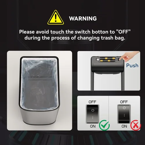 Vista 6 de ELLO&ALLO Bote de basura de cocina de 13 galones con tapa enrollable, sensor de movimiento automático sin contacto, cubo de basura rectangular