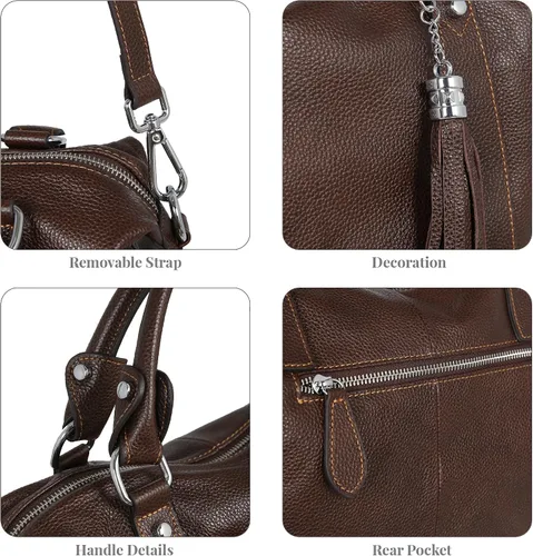 Vista 6 de Heshe - Bolsa de hombro de piel para mujer, con asa superior, bolsa cruzada