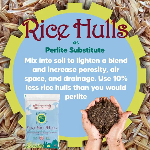 Vista 4 de Organic Mechanics Puros cascos de arroz, 2 pies cúbicos - Alternativa sostenible a la perlita - Mejora el drenaje, la porosidad y el espacio de aire