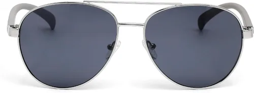 Vista 2 de Gafas de sol de metal para hombre, polarizadas ovaladas, níquel claro brillante, 5815140, Nickeltin ligero brillante