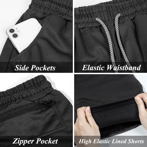 Vista 3 de Pantalones cortos de correr para hombre 2 en 1 de malla para gimnasio, entrenamiento, deportes, pantalones cortos atléticos para hombres